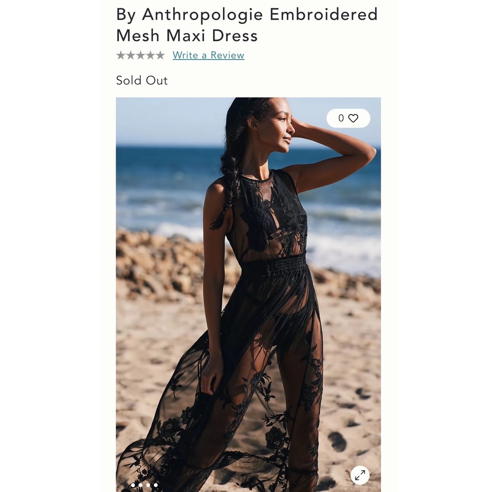 NEW WITHOUT TAGS ANTHROPOLOGIE EMBROIDERED MESH MAXI DRESS/COVERUP IN BLACK